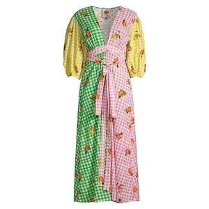 Farm Rio Mixed Print Puff Sleeve Colorblock Belted Maxi Dress Coverup